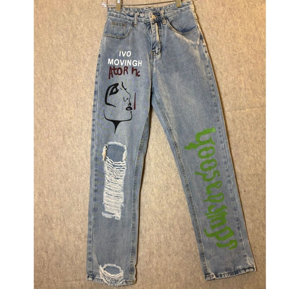 Urbanic Graphic Graffiti Jeans Women’s S Y2K Distressed Ripped Streetwear Grunge
